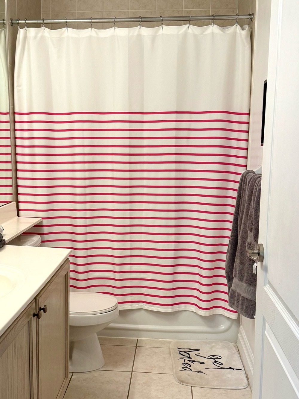 Kate Spade Striped Pink and White Shower Curtain - Home Bath